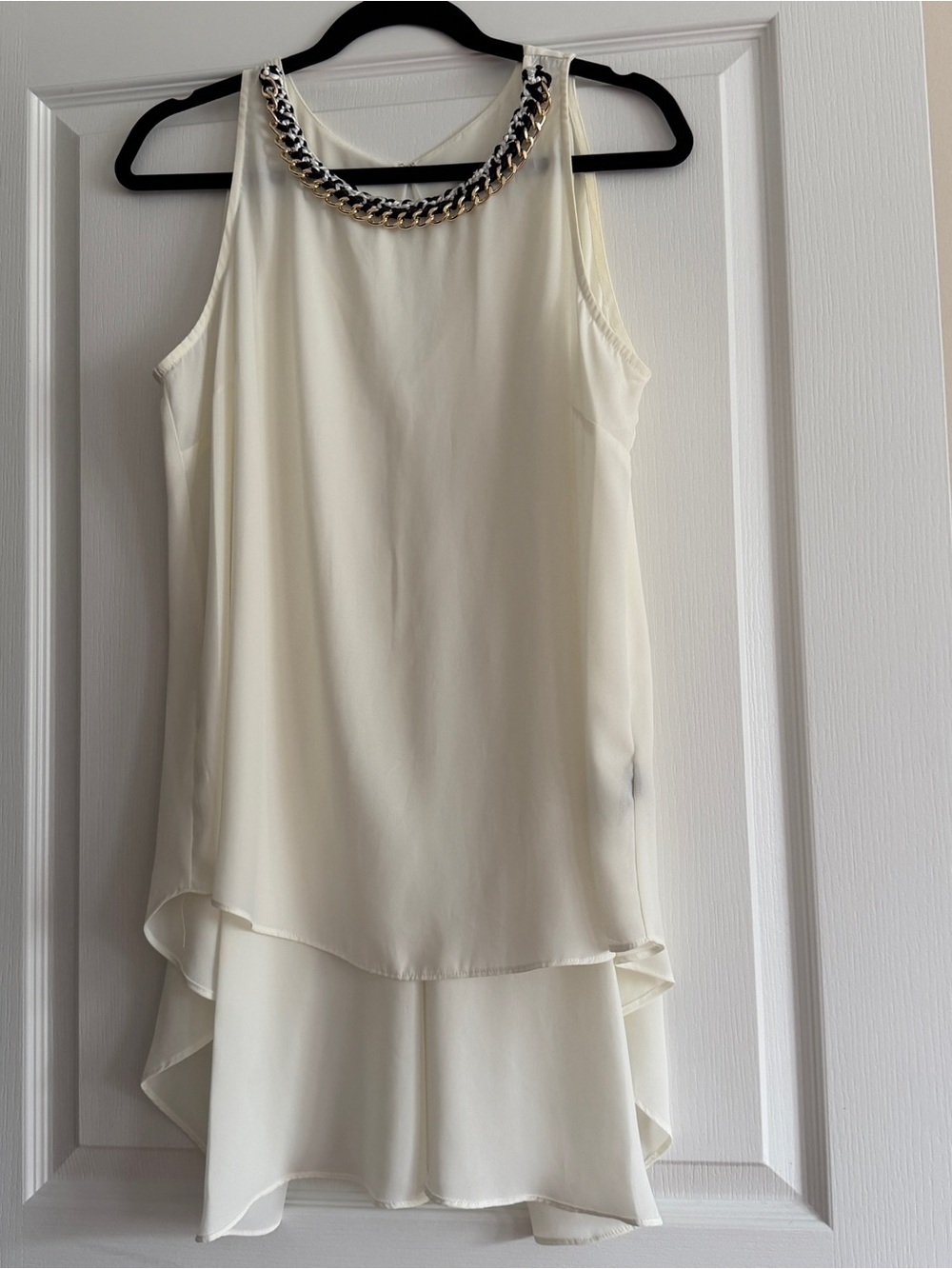 Zac & Rachel Ivory Layered High-Low Sleeveless Dress with Chain Neck